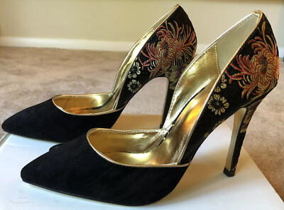 NIB Orig $80 ALDO RARE Gorgeous Whitley Black w/ Embroidery Women High Heel US 8