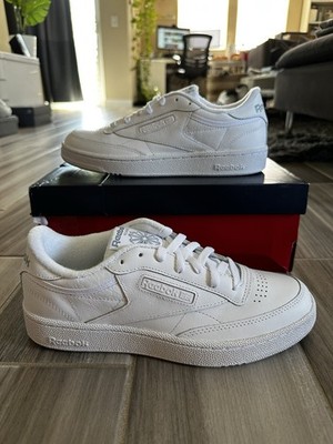 Men's Reebok Club C 85 Leather Tennis Shoes White Soft Blue