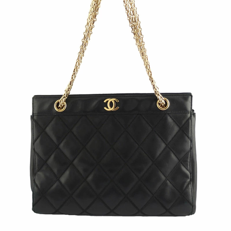 Chanel Matelasse Chain Tote Bag Shoulder Black Gold Hardware Lambskin Women'S U
