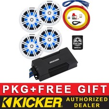 KICKER PXA400.4 MARINE/BOAT/UTV 4CH AMPLIFIER 6.5" LED SPEAKERS 8AWG AMP KIT