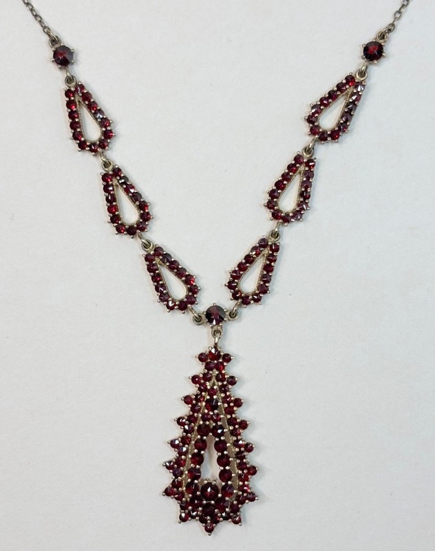 Antique Victorian Vermeil 900 Silver Bohemian Rose Cut Garnet Choker Necklace 15