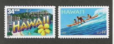 HAWAII - 2 U.S. POSTAGE STAMPS - SURFING - MINT CONDITION
