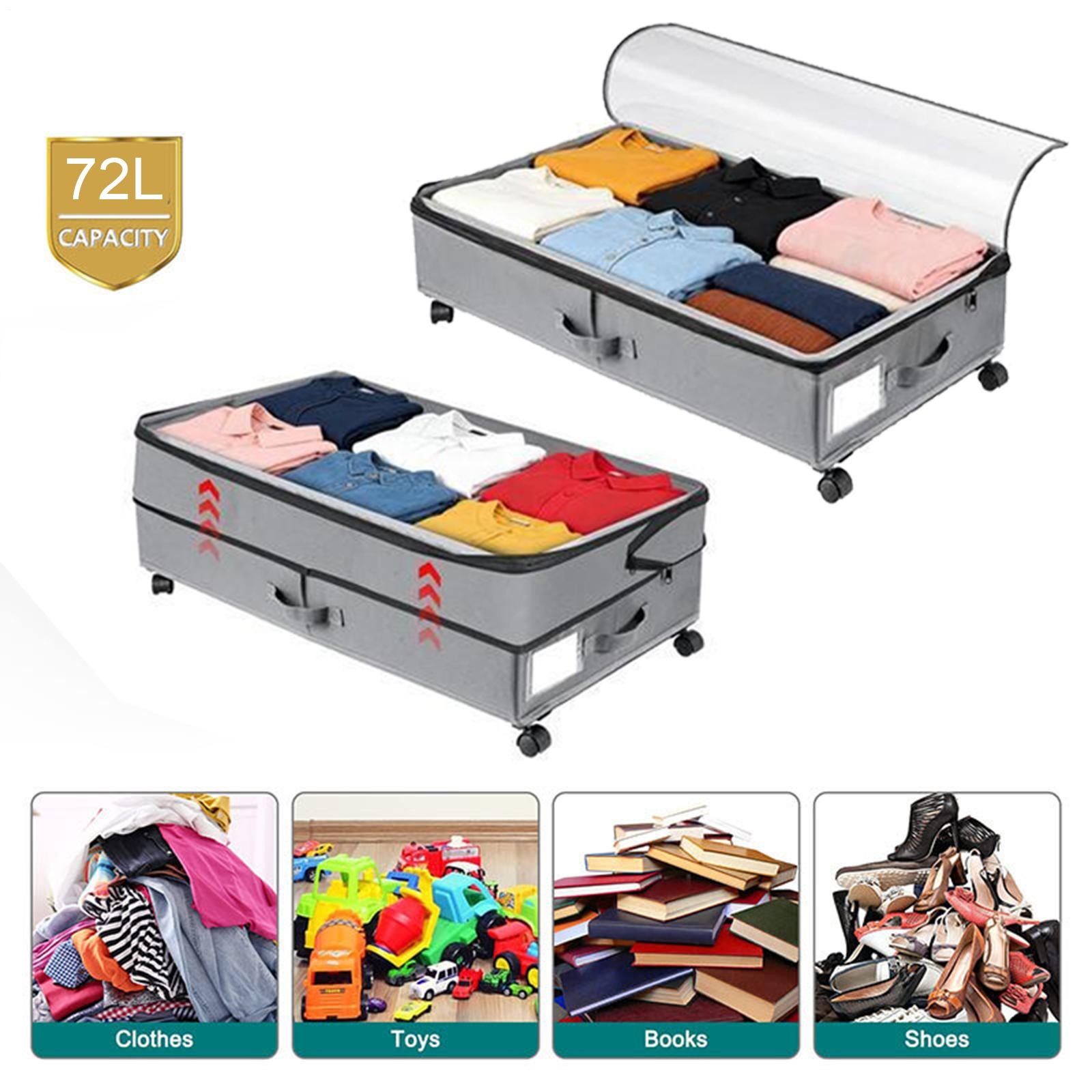 2PCS 72L Under Bed Storage with Wheels Underbed Storage Containers Rolling Bins
