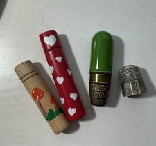 Lot 4 Vintage Thimbles PLUS Sewing Needle Holders Creative Circle 1980 s