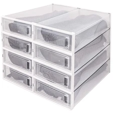 8 Pack Boot Storage Box, Stackable Clear Plastic Boot Shoe Organizer for Tall...