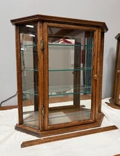 Wood Wall Hanging Curio Cabinet w/ glass shelves and Mirror - Right Knob