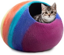 Luxurious Eco-Friendly Merino Wool Cat Cave Bed - Foldable Hideaway Pod for Indo
