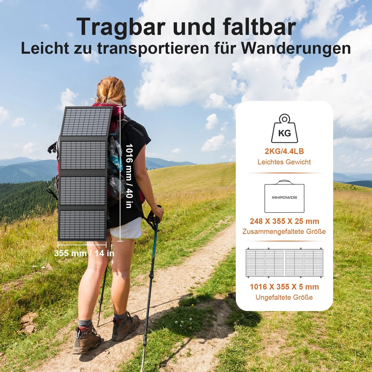MHPOWOS 60W Tragbares Solarpanel Faltbares Solarmodul mit USB-C USB-A QC3.0 DC