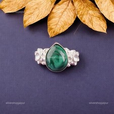 Pear Natural Malachite 925 Solid Silver Engagement Boho Statement Wedding Ring