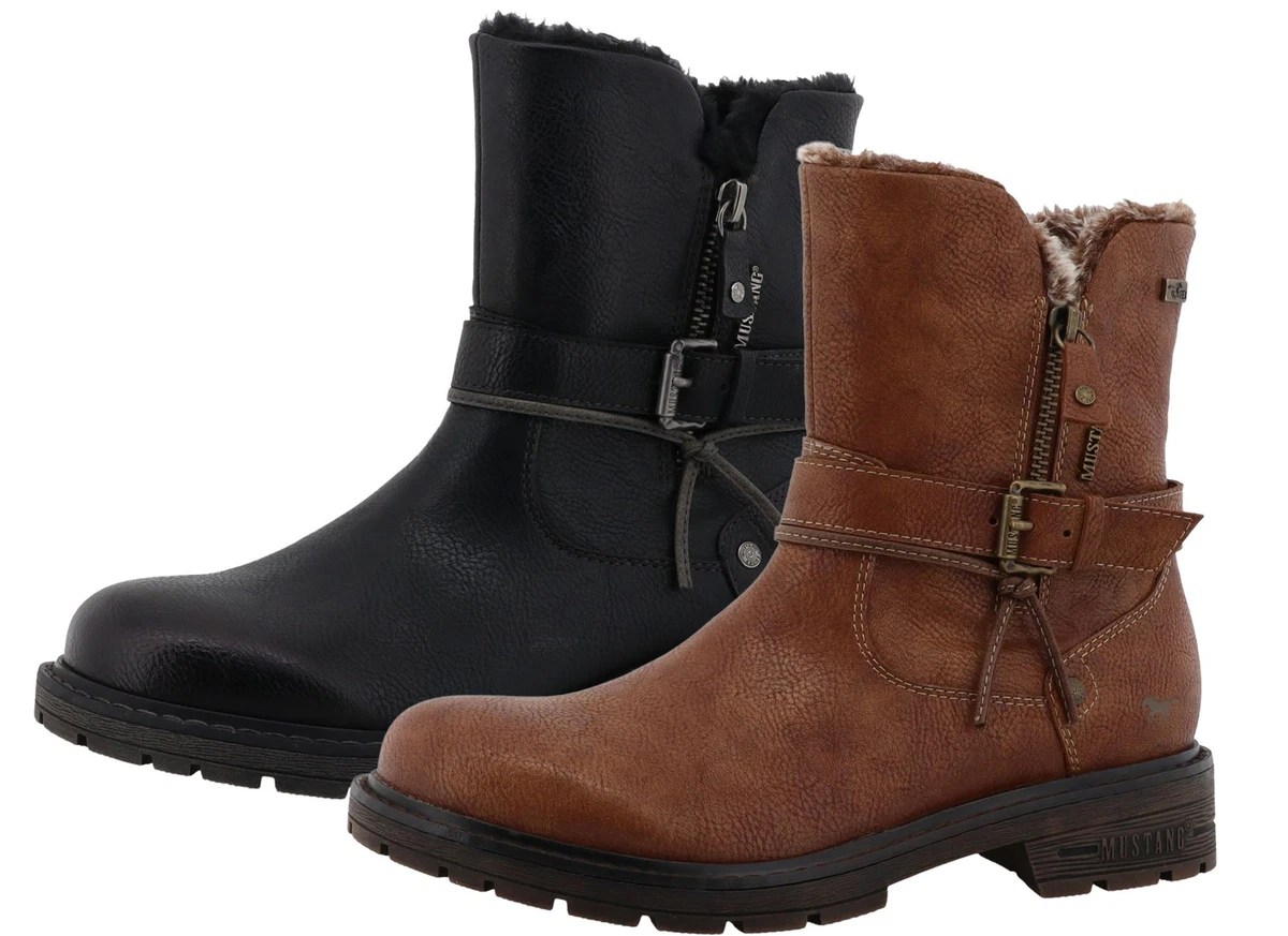 MUSTANG Stivali Donna 1398-516 | Stivaletti Alla Moda Con Lacci E Zip | Tacco A Blocco E Suola Profilata | Sintetico Nero