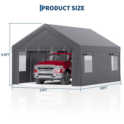 #ad 12x20FT Heavy Duty Portable Carport with Roll Up Windows and Removable Sidewalls $229.99