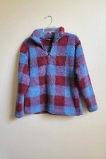 Eddie Bauer Fleece Jacket Womens Blue Purple Burgundy 1/4 Zip Pullover Fuzzy M