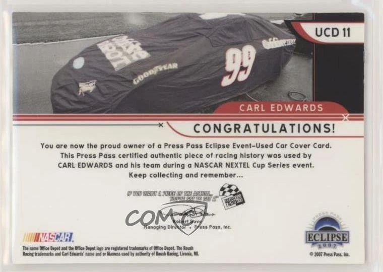 2007 Press Pass Eclipse Under Cover Driver NASCAR /270 Carl Edwards #UCD11 - Image 2 of 2