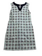 Talbots Petites SZ 4 P Blue Medallion Linen Cotton Shift Sleeveless Dress VN4889