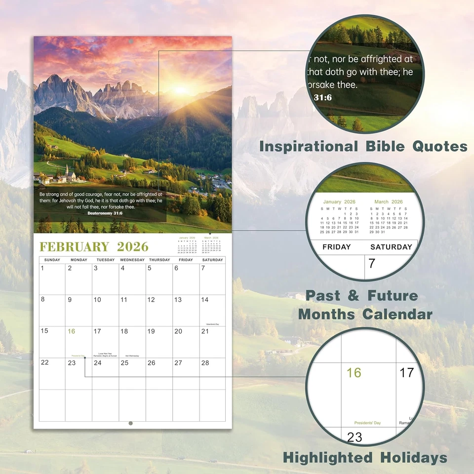 2026 Calendar - Bible Verse Wall Calendar 2026, Jan 2026 - Dec 2026, 12" X 24" ( - Image 3 of 4