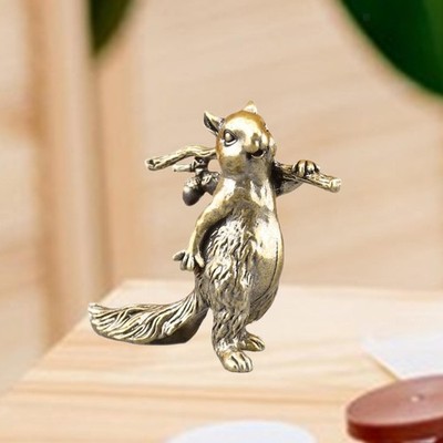 Brass Squirrel Figurine Desk Decoration Decorative Mini Collectible Tea Pet for