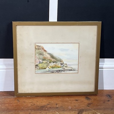 Runswick Yorkshire Küste - antikes Aquarell Gemälde - signiert E C Eastburn