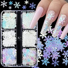 Nail Glitter Sequins, 6 Grids Holographic Christmas Nail Art Glitter Snowflake