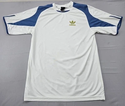 Maillot de football rayé blanc Adidas pour hommes XL manches courtes - Photo 1/4