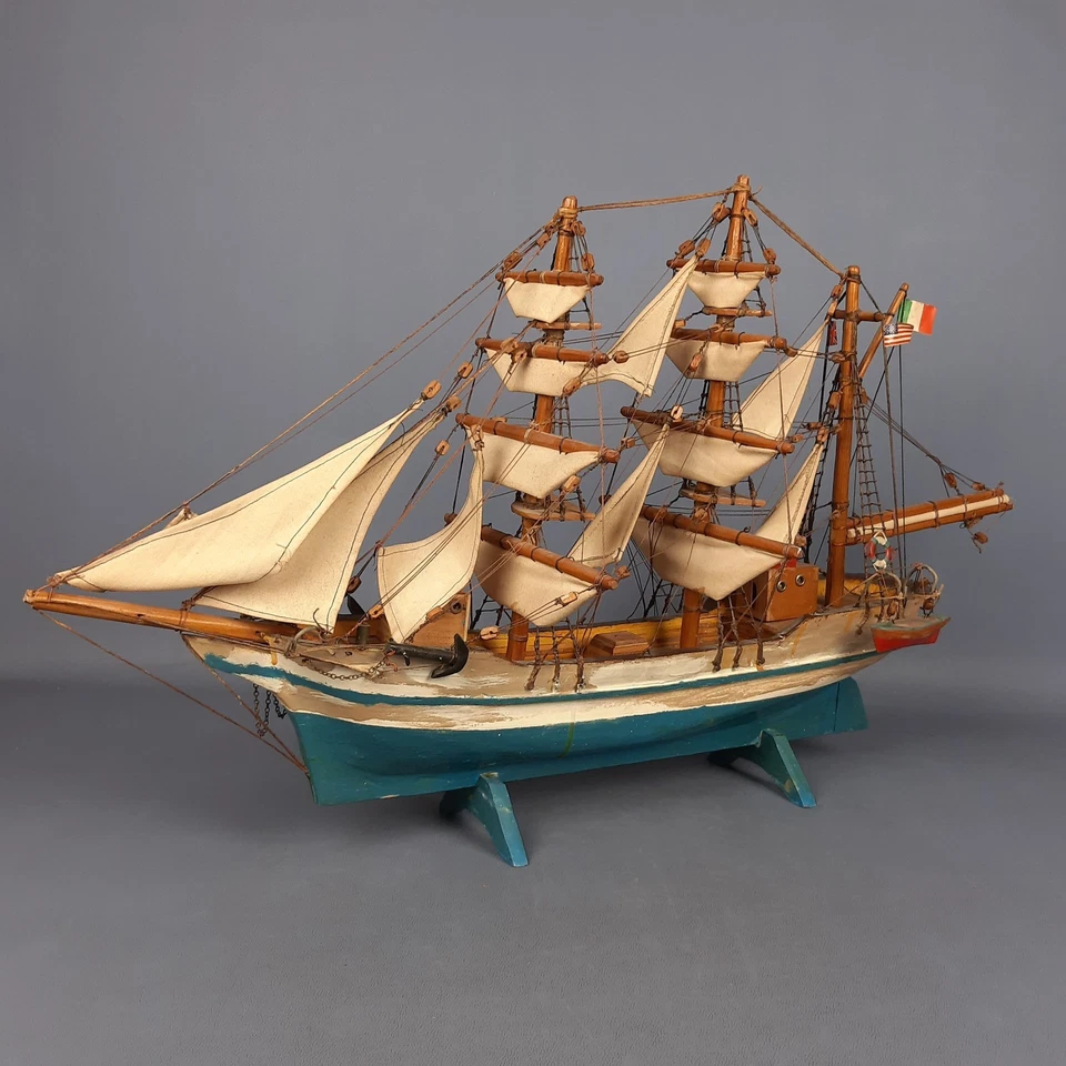 Grande Veliero Legno Modello Fatto A Mano In Italia Esposizione Vintage 1960 - Immagine 4 di 4
