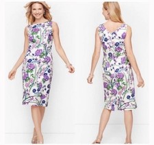 Talbots Botanical Gardens Dress Women's Size 16 White Purple Floral Sleeveless