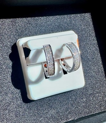 Neu mit Etikett 1,0 kt Moissanit Huggie Creolen 925 Sterlingsilber rhodiniert