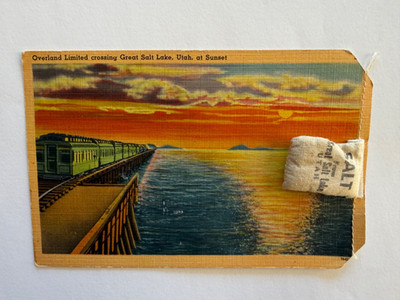 Great Salt Lake Utah Linen Postcard w/Original Salt Packet - Overland Limited