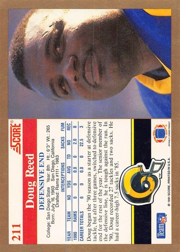 Doug Reed 1991 Score 211 Los Angeles Rams Rookie Football Card | eBay