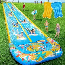 40FT Double Slip and Water Slides with 2 Bodyboards, Giant Lawn Inflatable Water