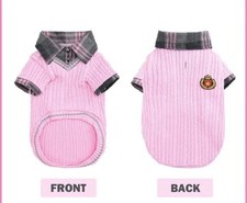 Pupteck Pink Cable Knit Plaid Dog Sweater S/M w/ Patch British Dog Clothes New