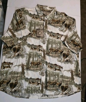 Bit & Bridle Outfitters 3XL NWT Deer Scenic Hunting Print Button Up Shirt