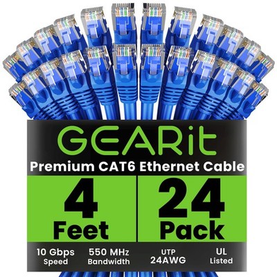 Cat 6 Ethernet Cable 24-Pack 4 Feet Cat6 Network Patch 10Gbps RJ45 Snagless C...