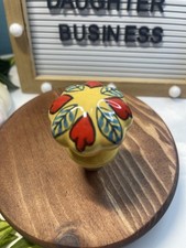 Ceramic Wine Bottle Stopper Hand Painted Floral Cork Top Barware Yellow Red