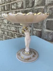 Vintage CAMBRIDGE Pink Gold MILK GLASS Nude Pedestal DISH Shell HAND PAINTED!