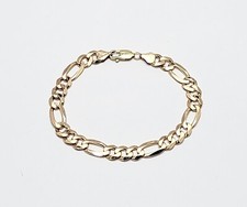 Unique 10K Karat Solid Yellow Gold Figaro Link Bracelet Made in Italy - 9.25" L
