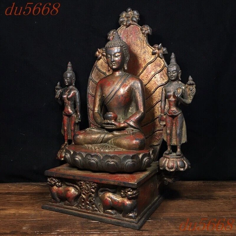 12.6" Templo Budismo Tibetano Bronce Dorado Shakyamuni Sakyamuni Buda Estatua Foto 4 de 4
