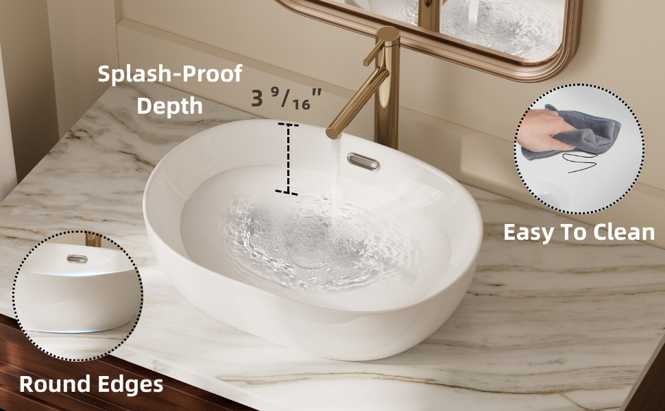 Los Flexi 19" x 14" Oval Vessel Sink with Overflow, White Ceramic Bathroom Sink