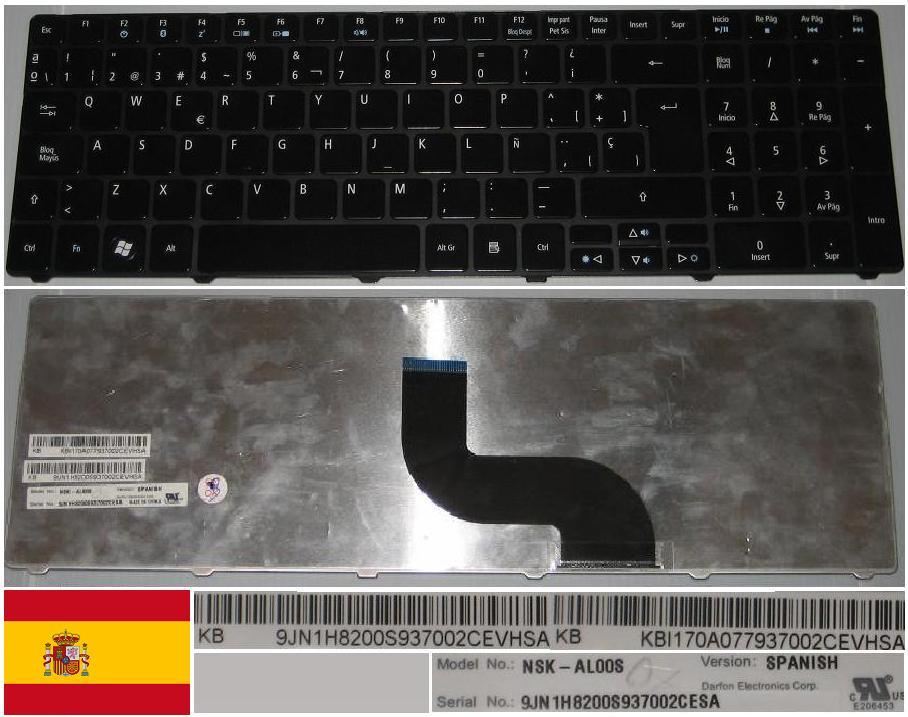 Clavier QWERTY Espagnol Acer Aspire AS5741G 9J.N1H82.00S Touches Noires