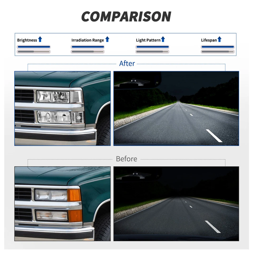 Chrome Headlights 4PCS For 90-99 Chevy C/K 1500 95-99 Tahoe 90-99 GMC C/K 1500 - Image 4 of 4