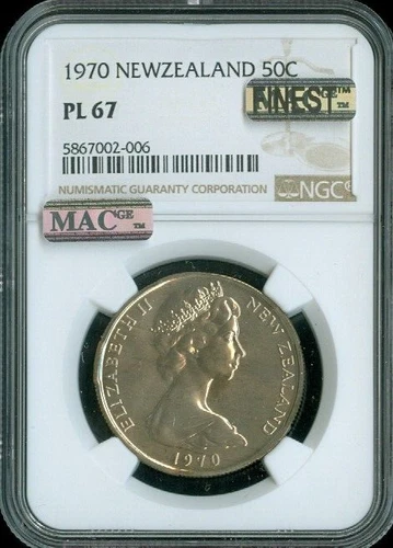 1970 New Zealand 50 Cents 50C NGC PL67 Quality