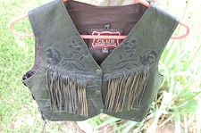 Leather Club Fringe Motorcycle Vest Women's Medium Black Braid Side Laces Concho
