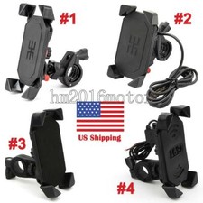 Universal Motorcycle 7/8"-1 1/4" Handlebar Mount Cell Phone Holder w/USB Charger