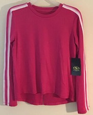 Girls Athletic Works Pink Long Sleeve Stripe Shirt XS 4-5, L 10-12, XXL 18 Slit