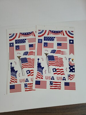 Vintage Sticker Sheet Stars USA America Flag Patriotic Red Whtie Blue Eagle 2000