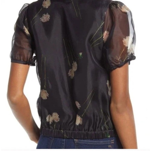 Top envolvente de organza de seda Madewell manga abullonada Aster retrato floral transparente talla XS - Imagen 2 de 13