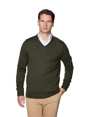 Hart Schaffner Marx Merino Wool V-Neck Sweater, Olive, 2XT