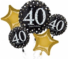 Anagram Sparkling 40th Birthday Foil Balloon Bouquet 5 Piece Party