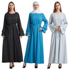 Dubai Beads Abaya Women Kaftan Muslim Long Dress Islamic Gown Party Ramadan Robe