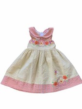 VTG Goodlad Seersucker Dress 2 T Yellow Seersucker With Orange Flowers