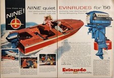 1955 Print Ad Evinrude Big Twin Quiet Outboard Motors & Wood Boat Milwaukee,WI